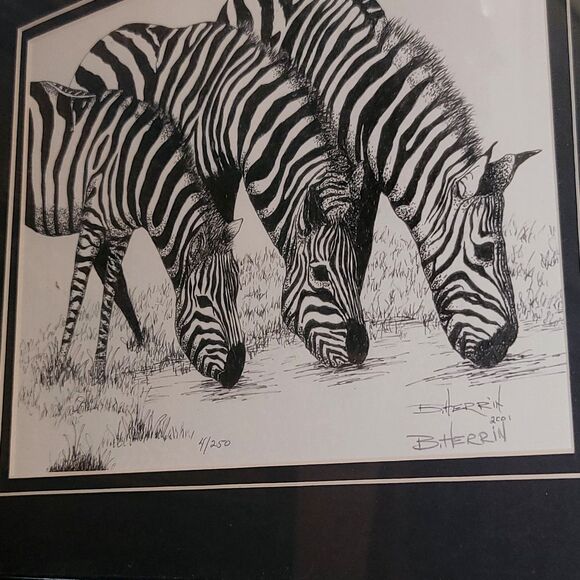 Original Lithograph in Pen & Ink, Zebras Drinking Signed Limited Edition #4/250 - Picture 8 of 16